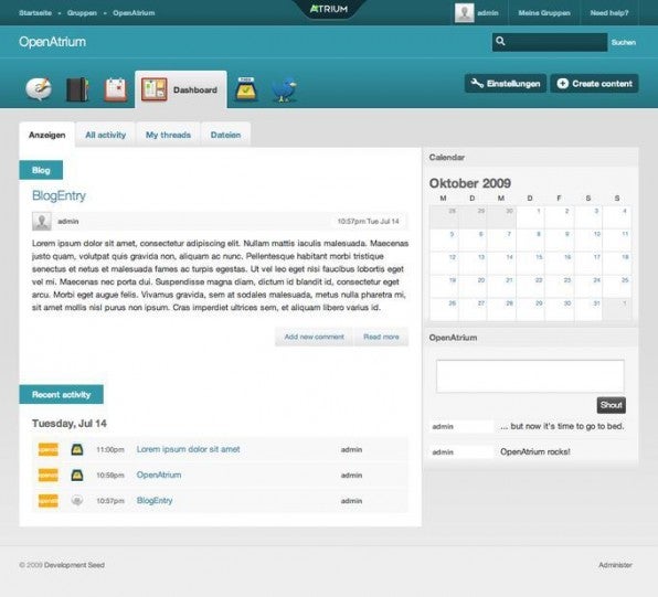 Das Dashboard bündelt alle Aktivitäten in OpenAtrium.