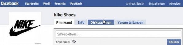 Nike setzt auf eine Standard-Facebook-Seite ohne eigene Anwendung.