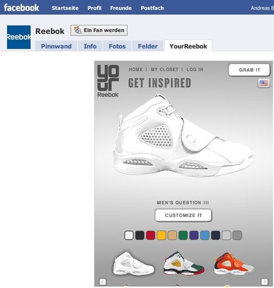 Reebok setzt bei seiner Anwendung auf visuelle Reize und Interaktivität.