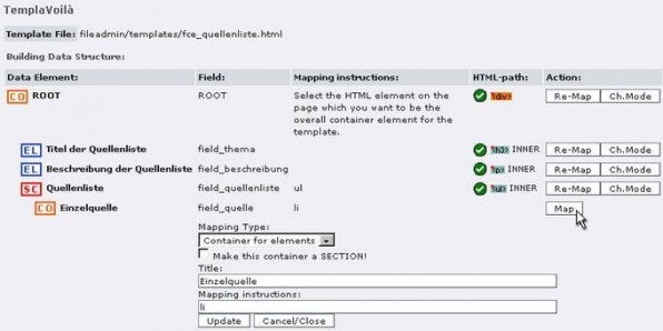 Abb. 3: Die Section und der darin enthaltene Container im Mapping-Prozess.