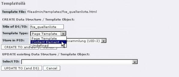 Abbildung 6: Speichern des Mappings als Content-Element in der Allgemeinen Datensatzsammlung.