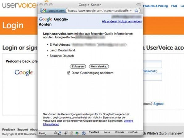 Ein OpenID-Login mit Google läuft mit nur wenigen Clicks denkbar einfach ab.