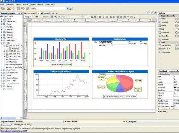 Mit dem Berichtsdesigner von JasperSoft lassen sich Elemente und Grafiken anlegen, die regelmäßig mit Daten befüllt werden. Mit dem Berichtsdesigner von JasperSoft lassen sich Elemente und Grafiken anlegen, die regelmäßig mit Daten befüllt werden.