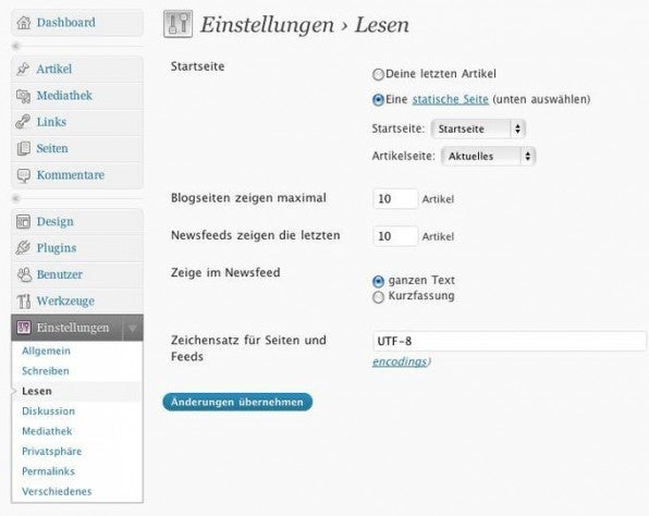 Wählt man eine statische Seite explizit als Startseite, verhält sich die Template-Datei home.php anders.
