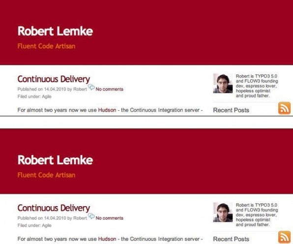 Zwei scheinbar identiche Websites, die<br />  unterschiedlicher kaum sein könnten. Die Entwicklung der oberen<br /> (Klick-Dummy) dauete rund 10 Stunden, für die untere (basiert auf FLOW3)<br />  waren drei Jahre Entwicklungsarbeit nötig.
