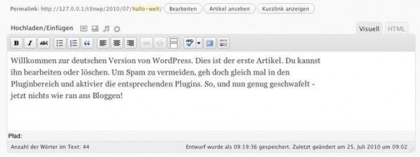 Lange URLs sind für Twitter und andere Dienste Gift. Mit dem Button „Kurzlink anzeigen“ können Nutzer in WordPress 3.0 zu jedem Artikel einen Kurzlink erzeugen.
