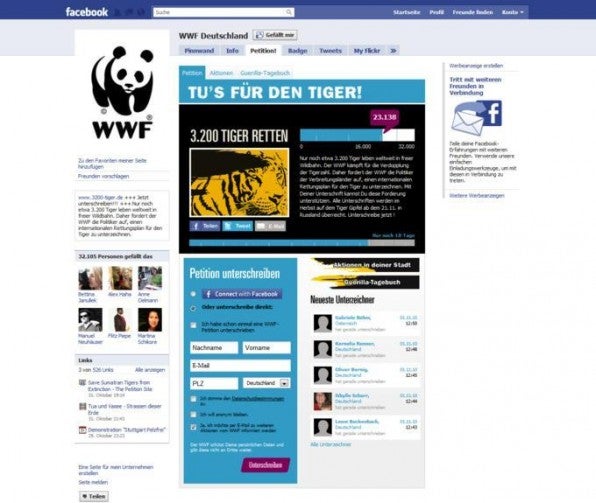 Unternehmen haben viele Möglichkeiten bei der Gestaltung einer Fanpage. Die Facebook-Seite vom WWF bietet beispielsweise viele Extra-Features.