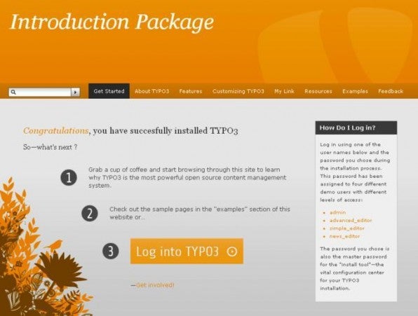 An Bewährtem festhalten: Das in Version 4.4 eingeführte Introduction Package begrüßt den Anwender auch zu einer frischen TYPO3-4.5-Installation.