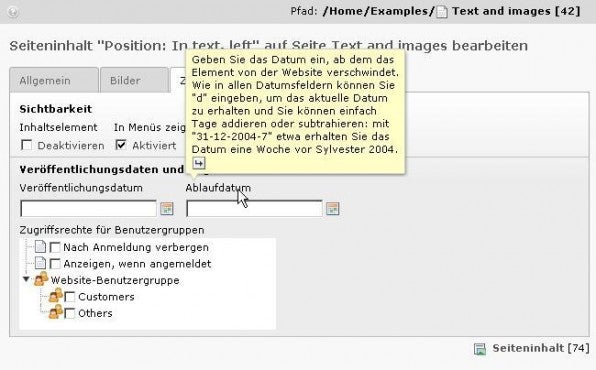Tooltipps sollen auch weniger erfahrenen Anwendern die Arbeit mit dem Backend erleichtern.