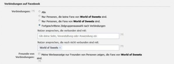 Unter „Verbindungen auf Facebook“ entscheiden Werbetreibende, ob sie bestimmte Nutzer von der Schaltung einer Anzeige ausschließen möchten.