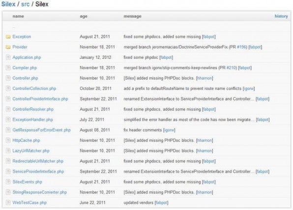 Das Verzeichnis von Silex ist überschaubar: Gerade einmal 28 PHP-Dateien oder 498 KByte umfasst das Framework.