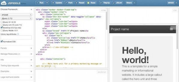 jsFiddle erleichtert den Einstieg in die Arbeit mit Bootsrap und läuft komplett im Browser. jsFiddle erleichtert den Einstieg in die Arbeit mit Bootsrap und läuft komplett im Browser.