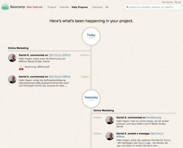 Die Timeline-Ansicht bei Basecamp: hilft auch im Projektmanagement, die Dinge in die richtige zeitliche Abfolge zu bringen. Die Timeline-Ansicht bei Basecamp: hilft auch im Projektmanagement, die Dinge in die richtige zeitliche Abfolge zu bringen.