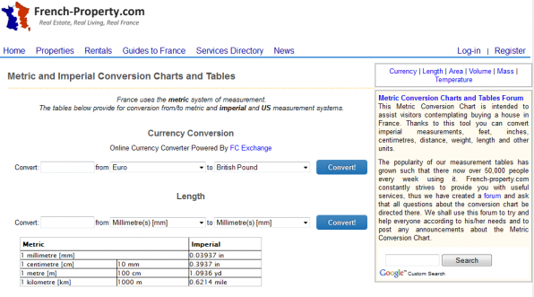 French-Property.com hat einen Rechner entwickelt, der das britische Maßsystem ins metrische umrechnet.