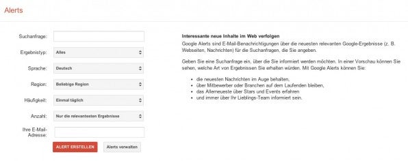 Mit Google Alerts lassen sich schnell Benachrichtigungen zu bestimmten Themen beziehungsweise Keywords einrichten.