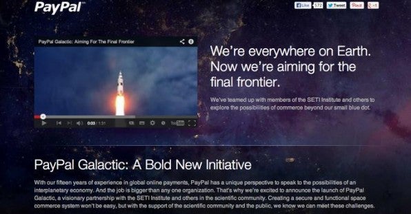 Die PayPal Galactic Initiative erforscht Bezahloptionen im Weltall – schließlich soll in den ersten Weltraum-Hotels mit PayPal bezahlt werden. Für das Projekt wird das Unternehmen eigens eine Crowdfunding-Kampagne aufsetzen. 