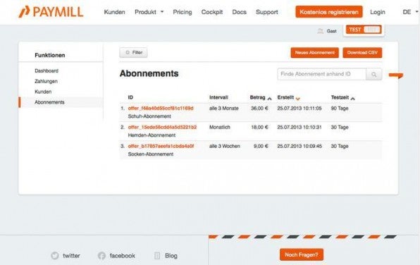 Einfache Payment-Provider wie Paymill unterstützen wiederkehrende Zahlungen, sind jedoch für Abrechnung und Vertragsabwicklung nur bedingt geeignet. Einfache Payment-Provider wie Paymill unterstützen wiederkehrende Zahlungen, sind jedoch für Abrechnung und Vertragsabwicklung nur bedingt geeignet.