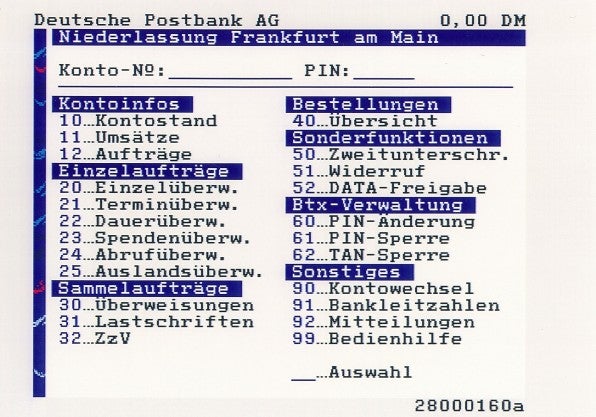Rudimentäres Online-Banking gehörte bei der Einführung von BTX zu den ersten verfügbaren Angeboten.