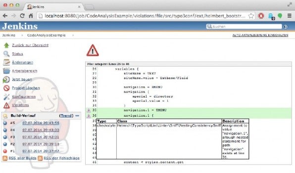 Über das Jenkins-Plugin Violations lassen sich Programmier- und Stilfehler im Quelltext visualisieren. (Screenshot: Jenkins CI)