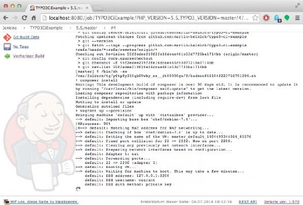 Erstellung und Konfiguration einer virtuellen Maschine mit Vagrant und Ansible innerhalb eines Jenkins-Jobs. (Screenshot: Jenkins CI)