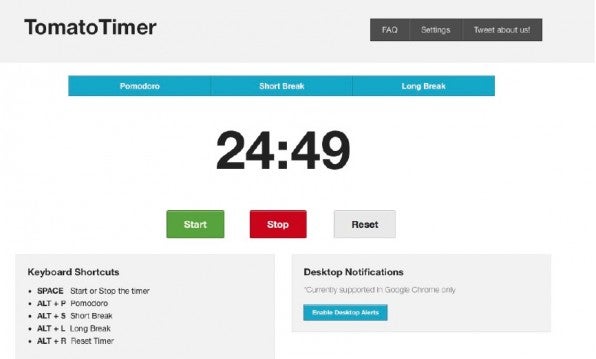 Für Pomodoro benötigt man nicht viel mehr als einen einfachen Timer wie beispielsweise hier auf Tomato-timer.com (Screenshot: tomato-timer.com)