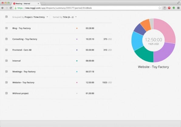 Das Verwenden einer Zeiterfassungs-App wie Toggle lohnt sich bei fast jeder Technik zumindest anfangs, um ein Gefühl für die eigene Auslastung zu erhalte (Screenshot: Toggle)