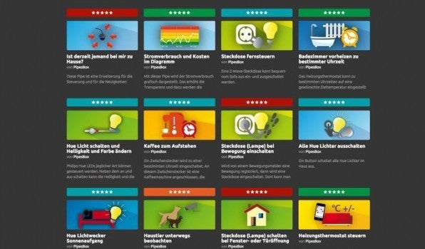 Die PipesBox bietet zur Steuerung von Geräten für viele Szenarien die passende App, hier Pipe genannt, an. Weitere Pipes lassen sich in Java selbst programmieren. Die PipesBox bietet zur Steuerung von Geräten für viele Szenarien die passende App, hier Pipe genannt, an. Weitere Pipes lassen sich in Java selbst programmieren.