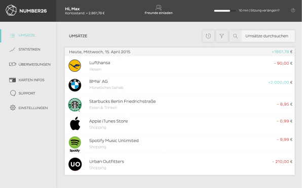 Number26 will etablierten Banken Konkurrenz machen und glänzt mit praktischen Funktionen wie der automatischen Kategorisierung von Buchungen.