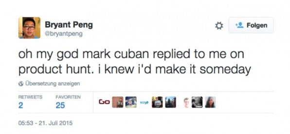 Wer bei Product Hunt mitwirkt, könnte unverhoffterweise auf echte Stars der Startup-Szene treffen – etwa auf den Milliardär und Shark-Tank-Juror Mark Cuban.