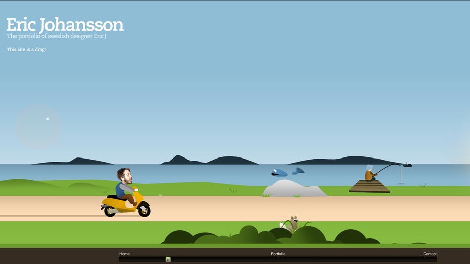Der schwedische Designer Eric Johansson radelt für die Besucher seiner Website, die Parallax Scrolling prominent einsetzt.