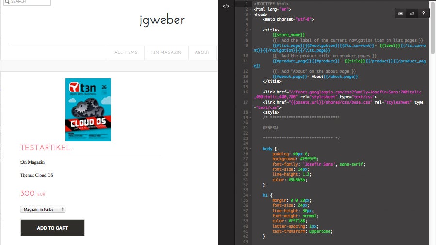 Das Design des TicTail-Stores und die Texte können im HTML-Editor bearbeitet werden. (Screens: TicTail)