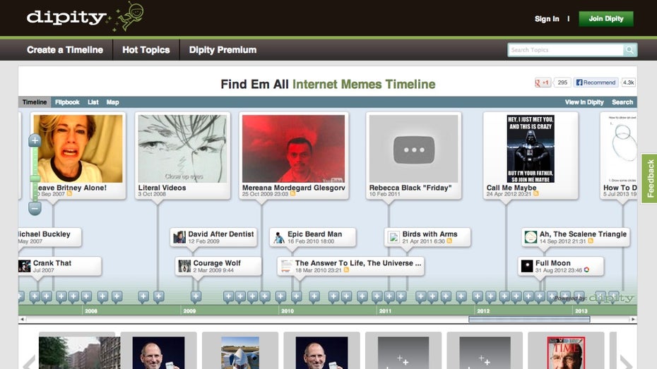 Dipity-Nutzer können einfach digitale Timelines erstellen. (Screenshot: Dipity