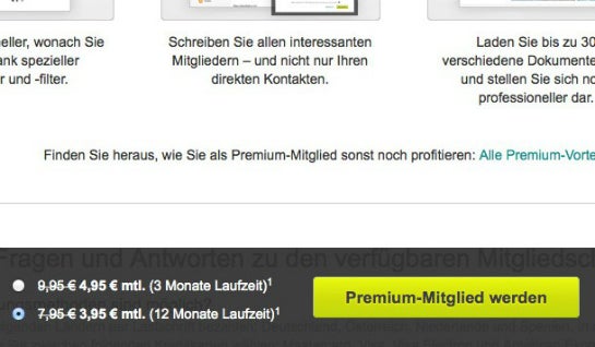 Pop-up auf Xing.de (Screenshot: Konversionskraft )