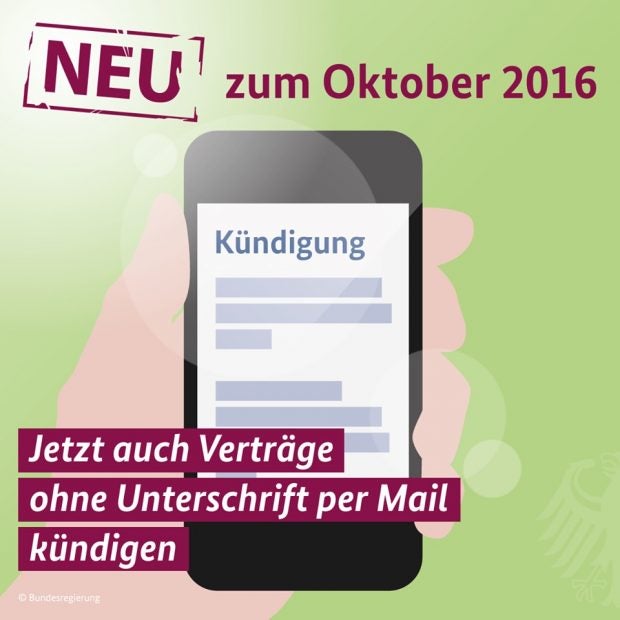 Online geschlossene Verträge sollen künftig auch online – etwa per E-Mail – gekündigt werden können. (Grafik: Bundesregierung)