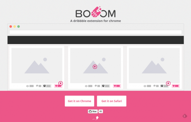 „Booom” bringt Features, die Dribbble selber bieten sollte, es aber nicht tut. (Screenshot: t3n)