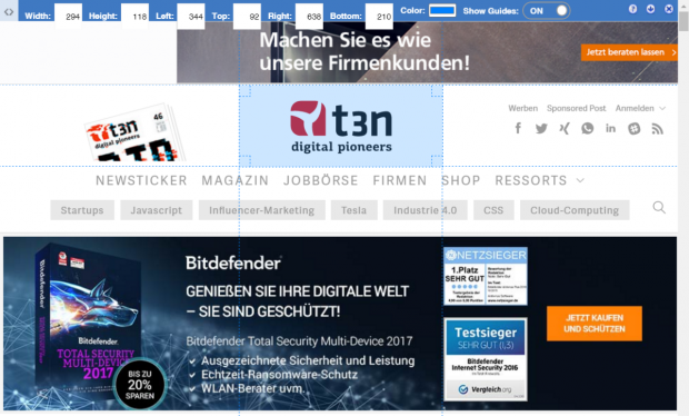 „Page Ruler“ vermisst eure Webseiten. (Screenshot: t3n)