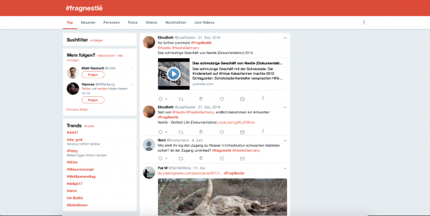 User-generated Content kann auch nach hinten losgehen, das zeigt die Nestle-Kampagne. (Screenshot: Twitter)