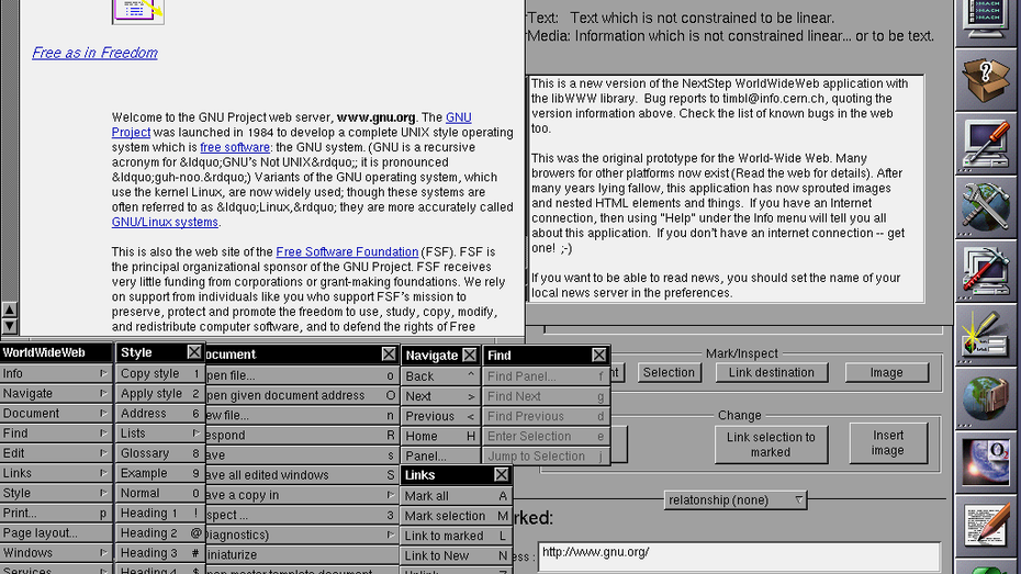 1990: Der Weltweit erste Webbrowser: WorldWideWeb. (Screenshot: Wikipedia/t3n.de)