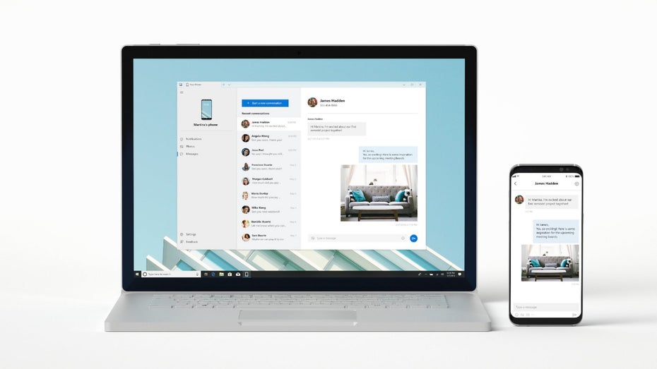 Microsoft Your Phone. (Bild: Microsoft) Windows-Nutzer können künftig am Desktop über ihr Android-Smartphone telefonieren