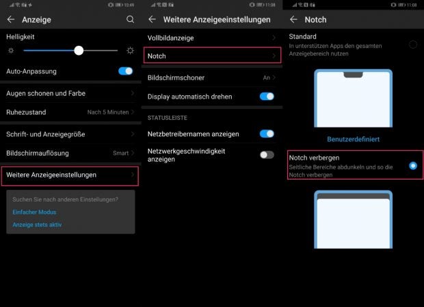 Weg mit der Notch des Huawei Mate 20 Pro. (Screenshots: t3n.de)