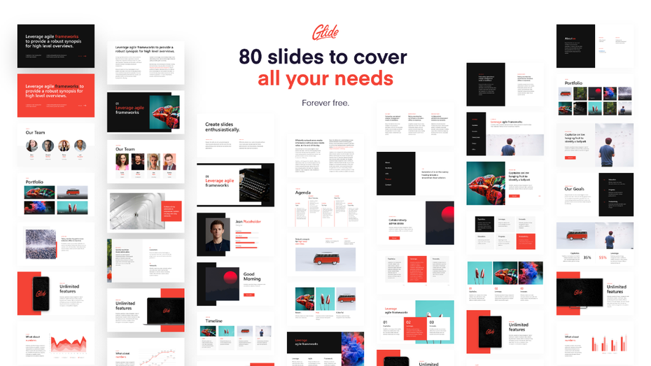 Glide umfasst 80 Powerpoint-Folien für verschiedene Zwecke. (Grafik: Slidor)