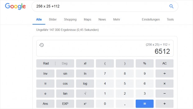 Rechnen mit Google Suche