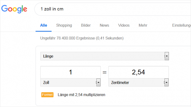 Mit Google Suche Einheiten umrechnen