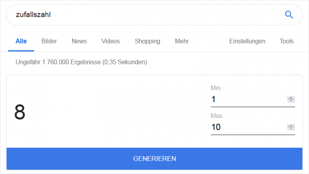 Zufallszahl in der Google Suche