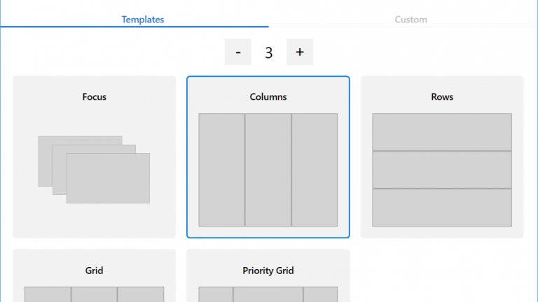 Im Einstellungen-Dialog für Powertoys hat man unterschiedliche Layouts zu Wahl. Neben vorgefertigten kann man auch völlig neue anlegen. (Screenshot: Microsoft) 