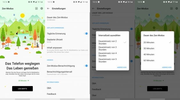Einfach mal des Handy weglegen: Oneplus 7T mit Zen-Modus. (Screenshots: t3n)