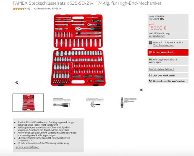 Werkzeugset bei Otto Baumarkt.