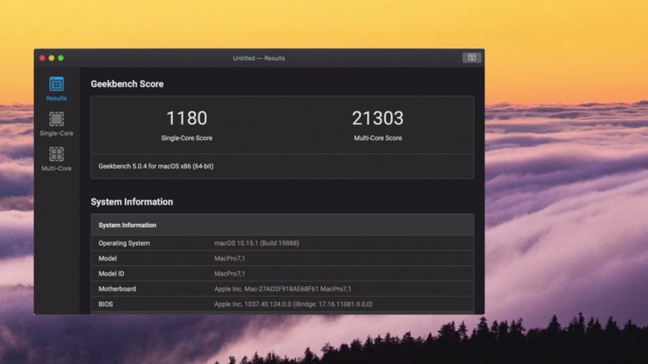 Mac Pro: Geekbench-Test von MKBHD. (Screenshot: MKBHD/t3n)