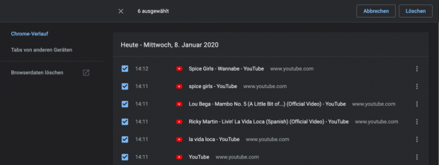 Browserverlauf in Google Chrome löschen.