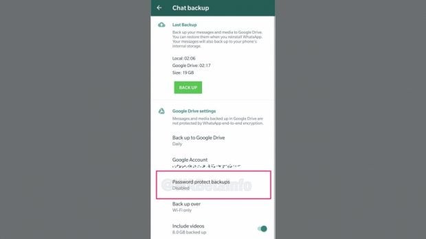 Neues Whatsapp-Feature „Password Protect Backups“. (Screenshot: WABetaInfo)